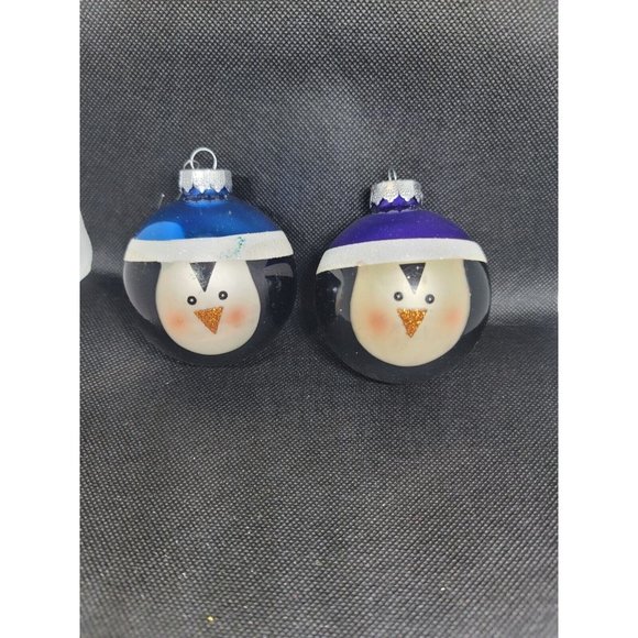 Vtg Rauch Christmas Tree Glass ”Penguin” Blue/purple Ball Ornament - Picture 1 of 12